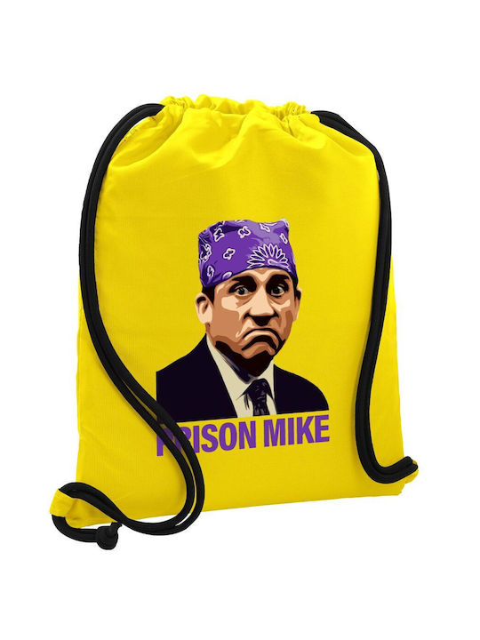 Rucsac de birou Prison Mike, geantă sport cu șnur, buzunar galben 40x48cm & șireturi groase