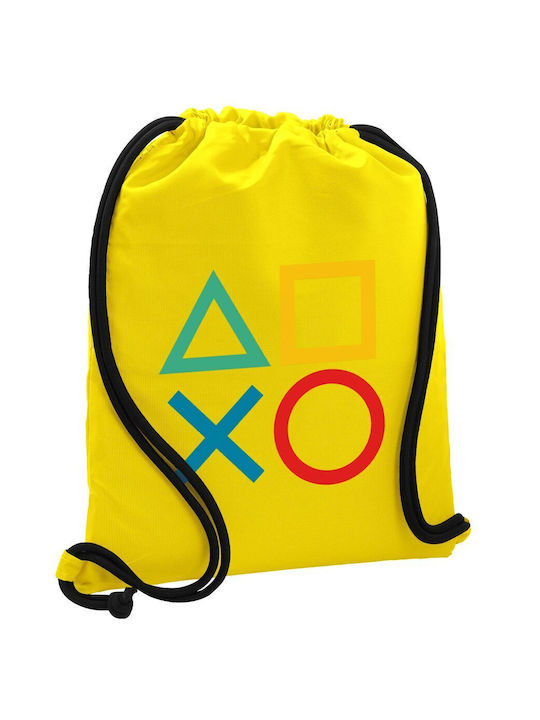 Gaming Symbols Backpack Drawstring Gymbag Yellow Pocket 40x48cm & Thick Cords