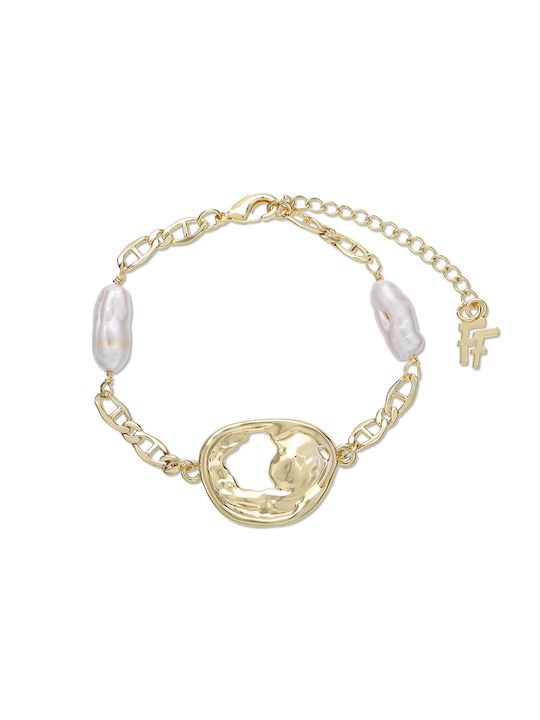 Folli Follie Damentrauring Armband Kette aus Messing Vergoldet mit Perlen 17cm