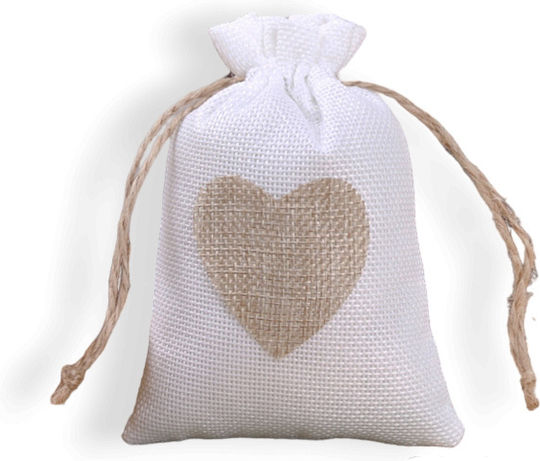 Heart Design Fabric Pouch for Gift White 14x10cm.