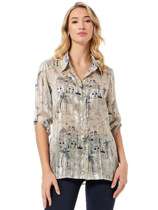 Langärmelig Damen Hemd Beige