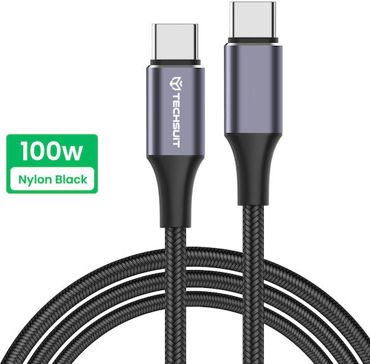 Techsuit USB 2.0 Kabel USB-C männlich - USB-C 100W PD Schwarzes 1m