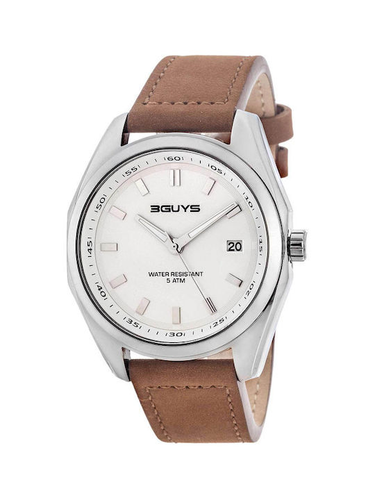 3Guys Watch Battery with Brown Leather Strap