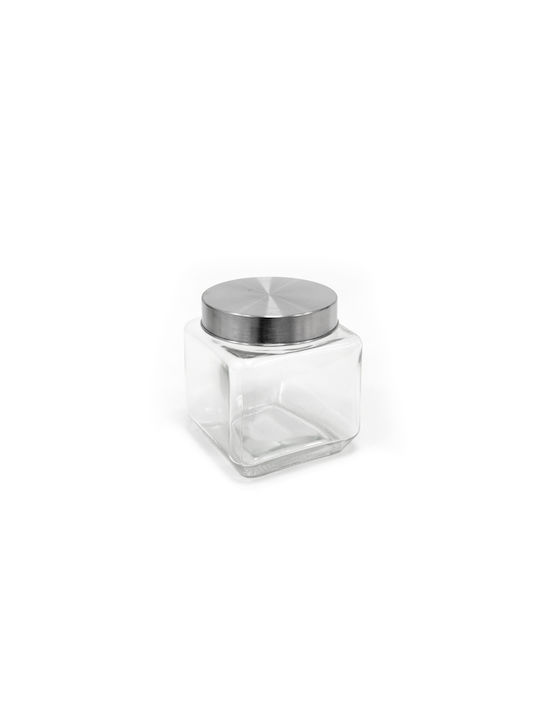 Set 1pcs Jars General Use with Lid Glass Silver 9x10.3cm