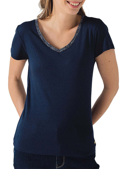 C'est Beau La Vie Women's T-shirt with V Neckline Blue