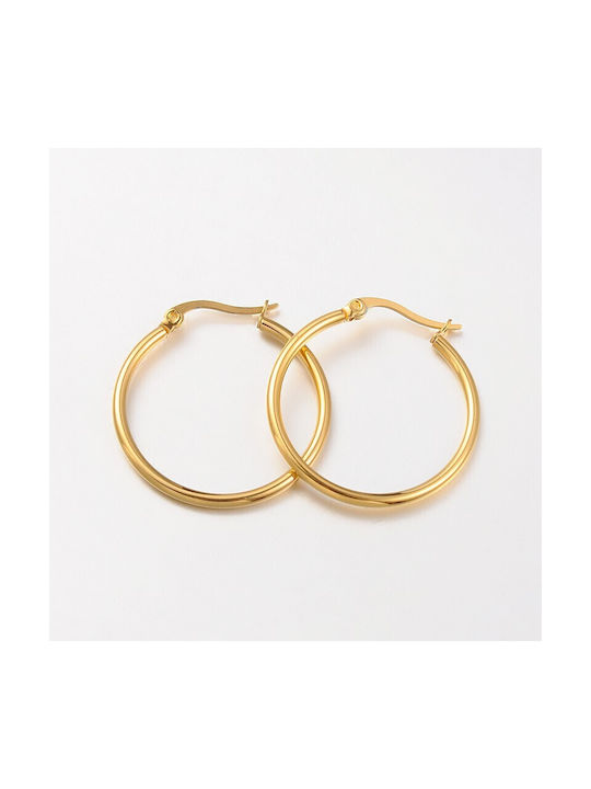 Gold Steel Hoop Earrings 35mm 1 Pair