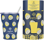 Estia Recyclable Glass Thermos Stainless Steel / Plastic BPA Free Save Τhe Aegean Citrus Infusion 350ml with Straw