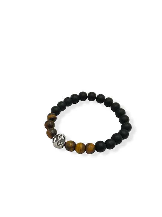 Elastic Men's Tiger Eye Bracelet Stainless Steel Helm-Anchor Element 7cm 1pc