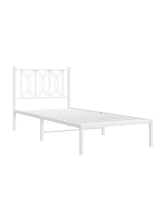 Κρεβάτι Μονό Μεταλλικό Λευκό με Τάβλες για Στρώμα 80x200cm