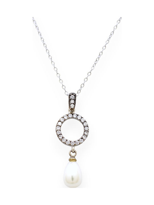 Goldjewels Κολιέ από Ασήμι με Πέρλες & Ζιργκόν