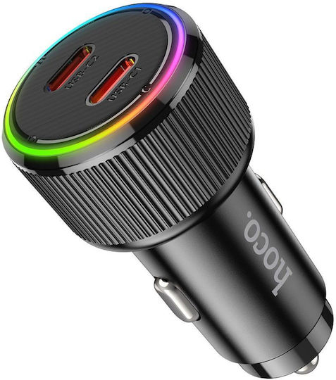 Hoco Qc Pd Încărcător Auto 50W 3A Încărcare Rapidă cu Porturi: 2xType-C Negru Culoare