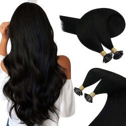 Bioshev Professional Extensie Keratin cu Păr Natural Remy în Întuneric Negru Culoare 50cm