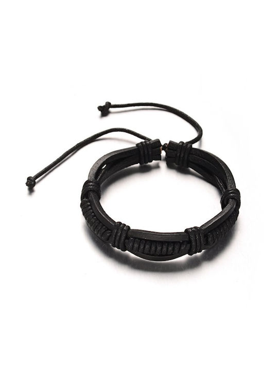 Adjustable Black Leather Bracelet 13x9mm 1pc