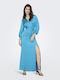Summer Maxi Dress for Wedding Christening Satin Cyan Blue