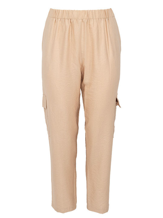 Dama Tesatura Pantaloni Cargo cu Elastic Beige