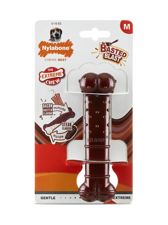 Nylabone Παιχνίδι Κόκκαλο Σκύλου Μασητικό από Καουτσούκ με Γεύση Μπέικον και Κοτόπουλο Medium Καφέ 1τμχ