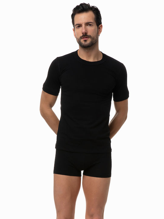 Minerva Men's Undershirt Short-sleeved in Black Color