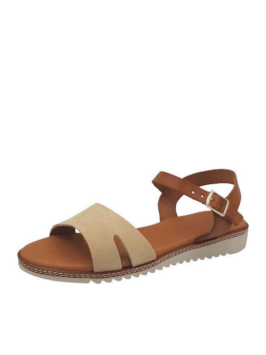 Leather Women's Flat Sandals Anatomic in Beige Color
