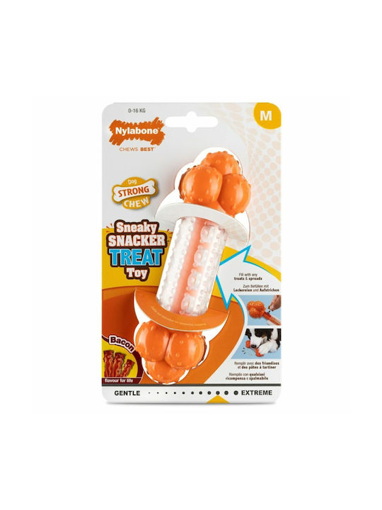 Nylabone Παιχνίδι Κόκκαλο για Κουτάβι Μασητικό από Καουτσούκ με Γεύση Μπέικον Medium Πορτοκαλί 1τμχ