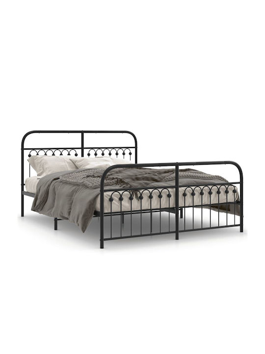 Queen Metal Bed Black with Slats for Mattress 160x200cm