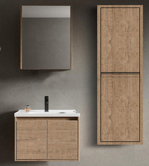 Martin Καθρέπτης Μπάνιου από Plywood με Ράφι & Ντουλάπι 60x70cm Καφέ