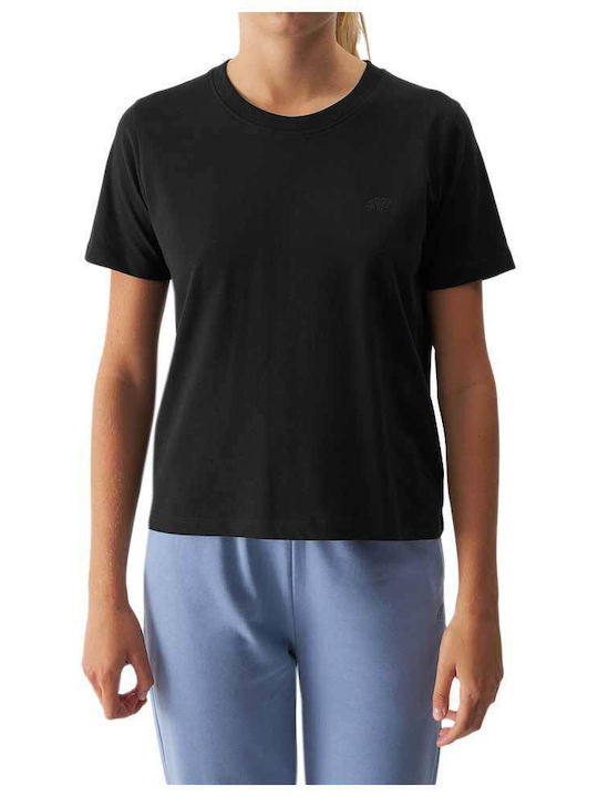 4F Damen Sportliche Bluse Kurzärmelig Schwarz