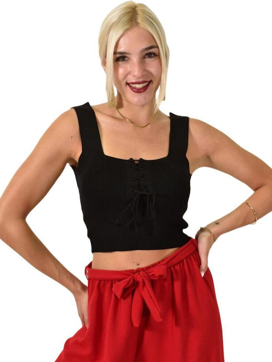 Potre Damen Crop Top mit Trägern Schwarz