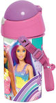 Gim Sticlă pentru Copii Barbie Plastic cu Pai Roz 500ml