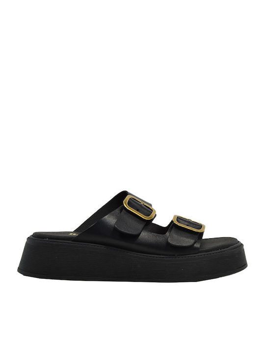 Ragazza Leder Flache Damen Sandalen Schwarz