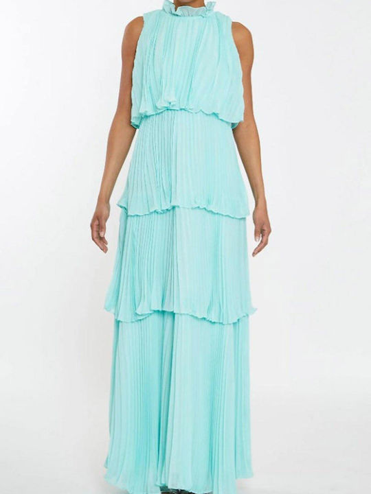 True Decadence Maxi Dress with Ruffle Aqua