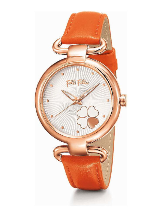 Folli Follie Heart4heart Γυναικείο Ρολόι 32mm Μπαταρίας με Πορτοκαλί Δερμάτινο Λουράκι