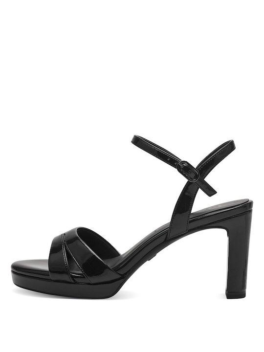 Tamaris Synthetic Leather Women's Sandals Black with Medium Heel