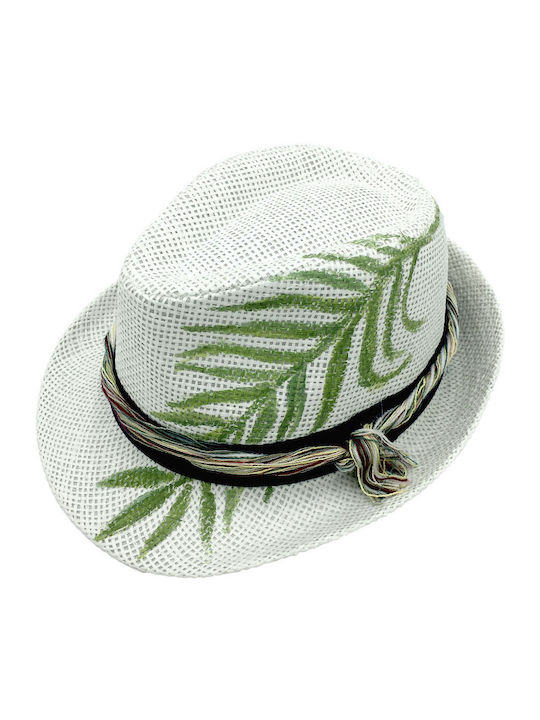 LiebeQueen Frauen Rattangeflecht Hut Fedora Weiß