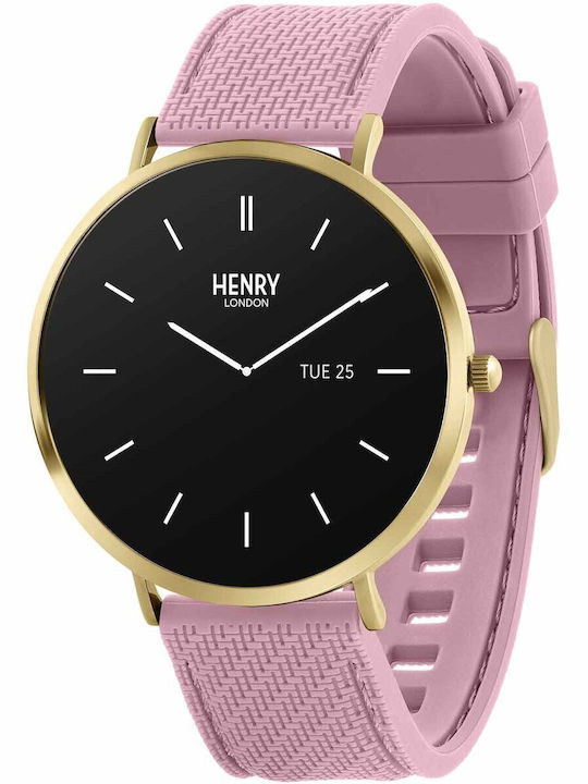 Henry London Smart Stainless Steel 43mm Smartwatch με Παλμογράφο (Gold & Blush Silicone)