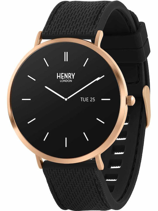 Henry London Smart Stainless Steel 43mm Smartwatch with Heart Rate Monitor (Rose & Black Silicone)