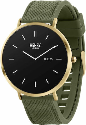 Henry London Smart Stainless Steel 43mm Smartwatch με Παλμογράφο (Gold & Forest Silicone)