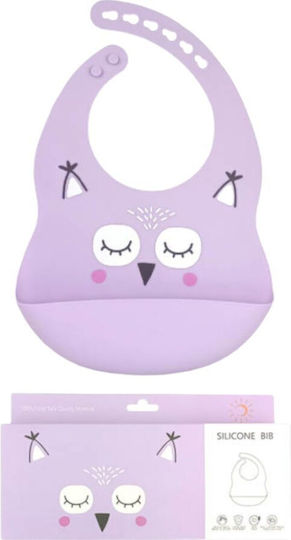 Queen Mother Owl Αδιάβροχη Σαλιάρα Σιλικόνης με Τσέπη Μωβ