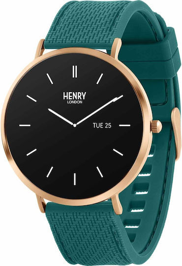 Henry London Smart Stainless Steel 43mm Smartwatch με Παλμογράφο (Rose & Teal Silicone)