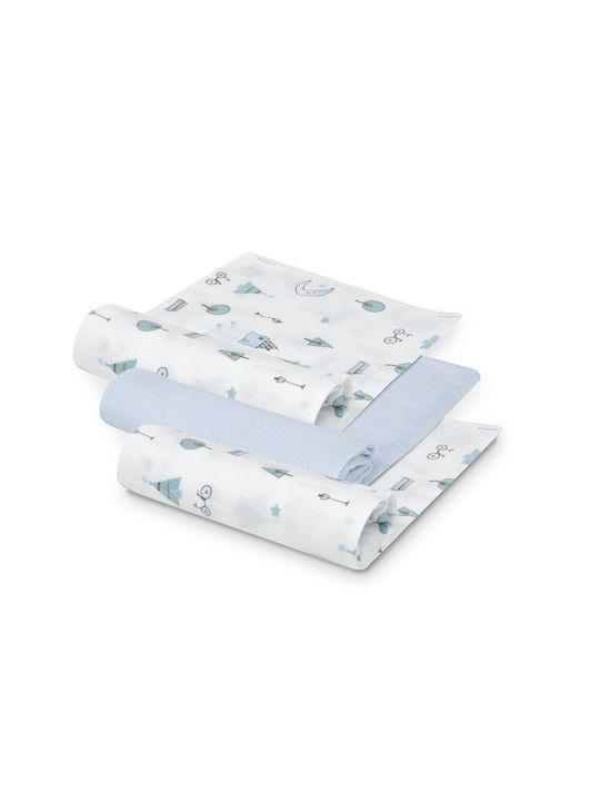 Interbaby Pânze de Înfășat din Muselină Blue Albastru 55x70εκ. 3buc