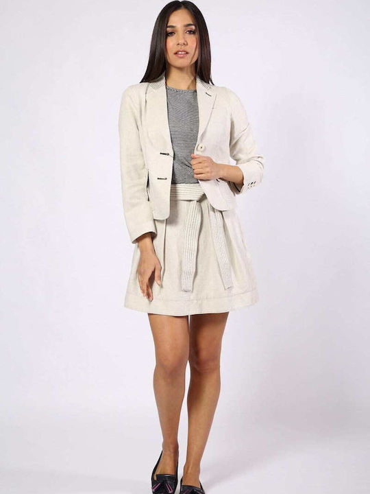 Emporio Armani Linen Pleated Mini Skirt Beige.