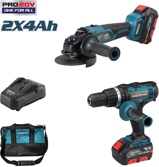 Bormann Pro BBP9210 Сет Ъглово колело & Сондаж 20V с 2 батерии 4Ах и куфар