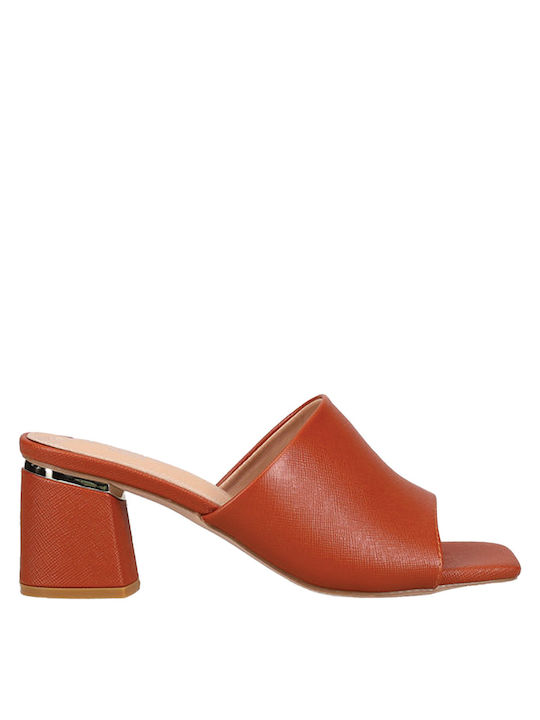 Migato Heel Leather Mules Tabac Brown