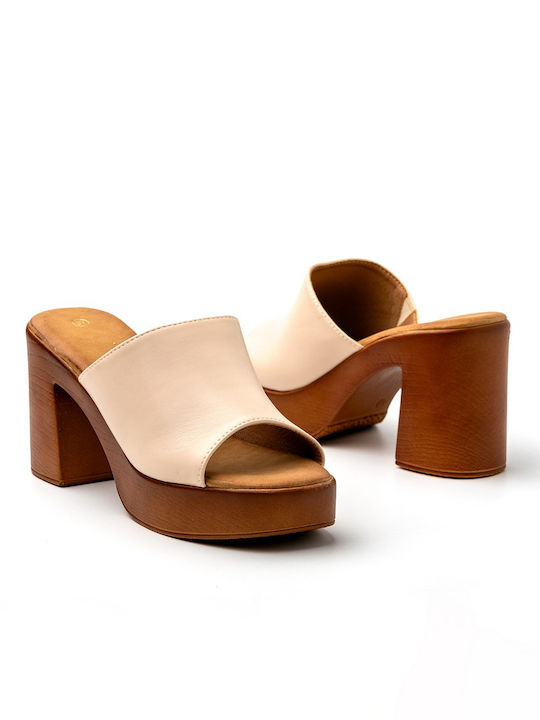 Mules mit Absatz in Beige Farbe