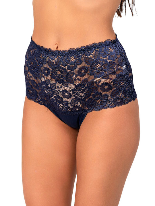 Avangard High-waisted Women's Slip with Lace Blue