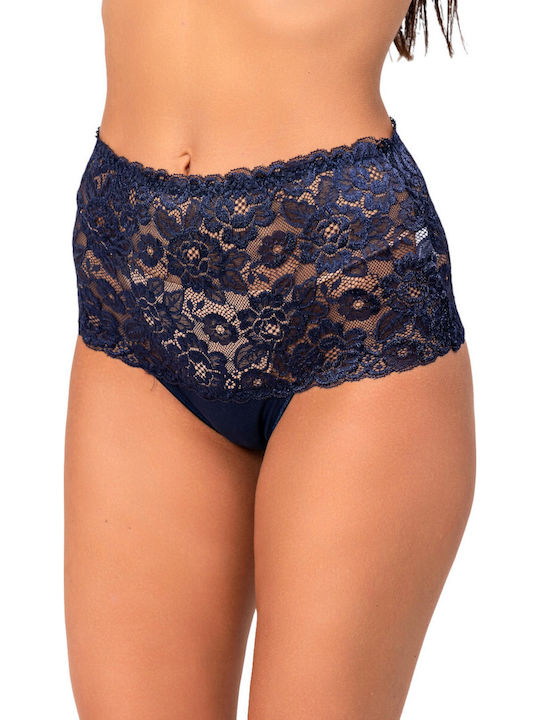 Talie înaltă Femeie Slip cu Dantelă Blue