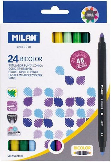 Milan Μαρκαδόροι Ζωγραφικής 5mm με Διπλή Μύτη Σετ 24 χρώματα
