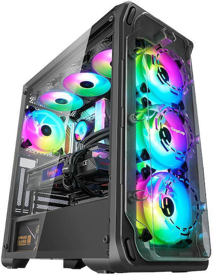 Segotep Lux 360 Геймърско Midi Tower Компютърна Кутия с Страничен Прозорец и RGB Осветление Черна