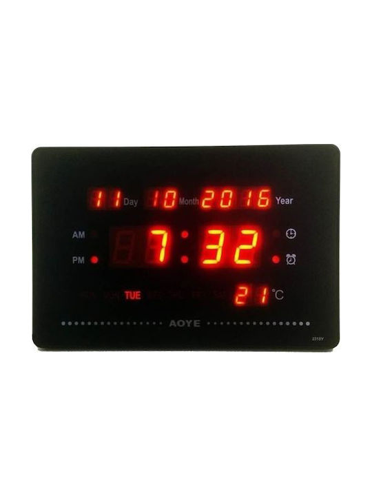 Wall Clock Digital Plastic 24x15cm