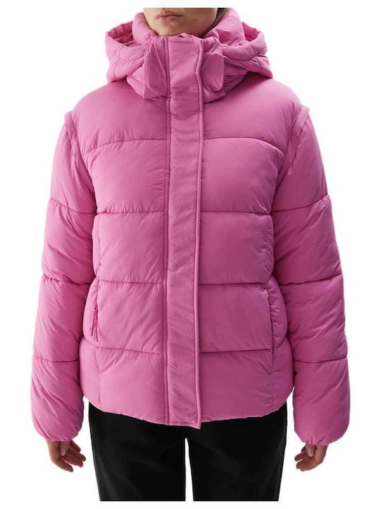 4F Scurt Jachetă de femei Puffer pentru iarnă Roz