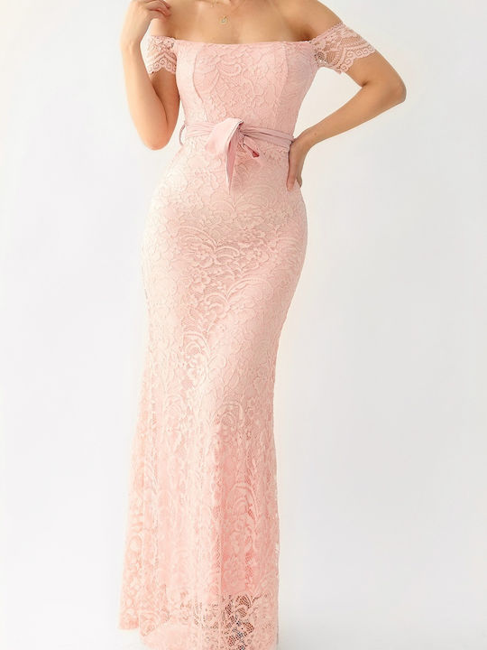 Elina Pink Maxi Lace Dress